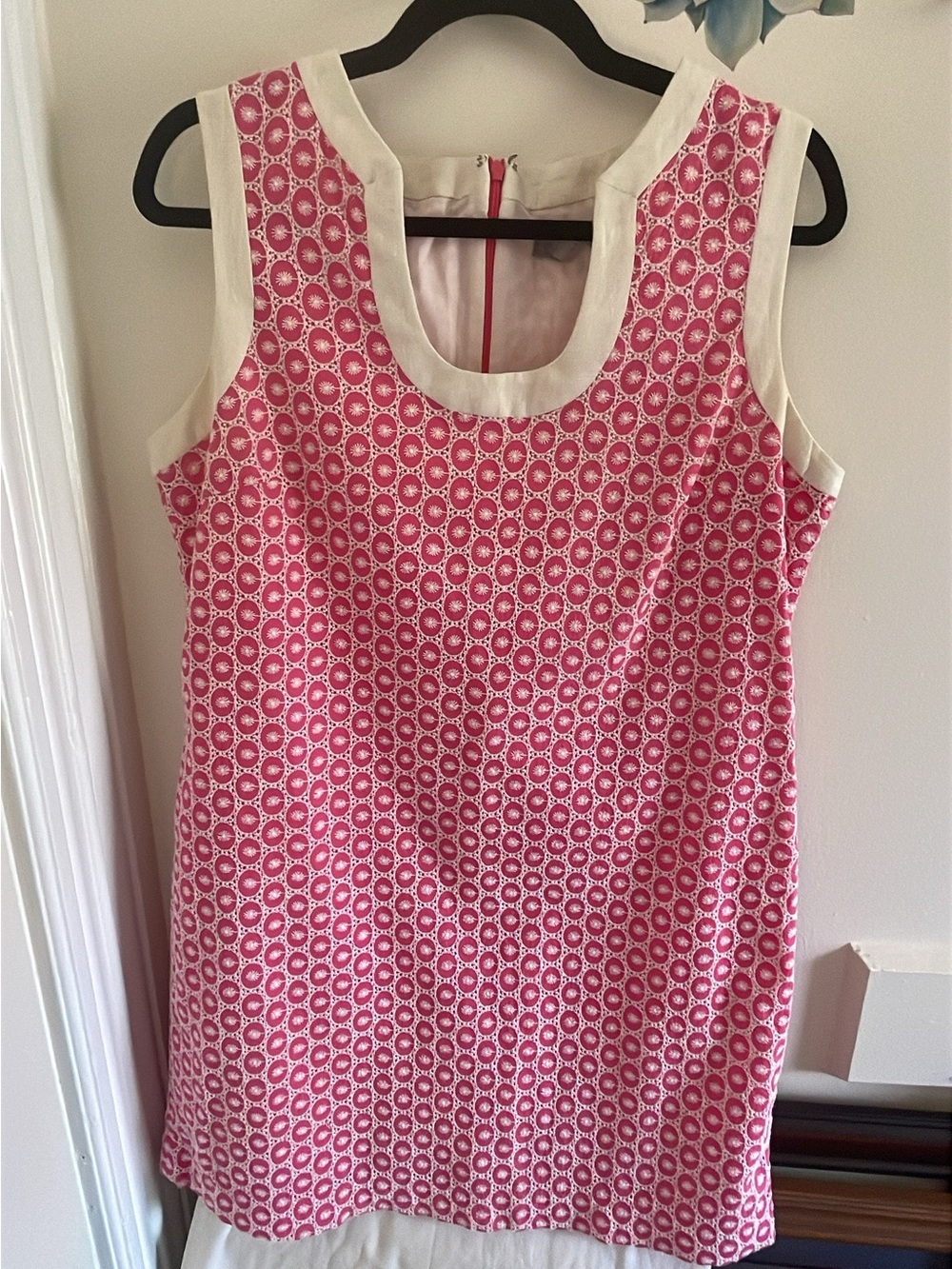 Merona Pink Patterned Sleeveless Shift Dress with Cream Trim